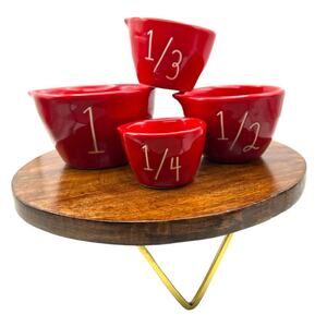 Rae Dunn Disney Pixar Incredibles 4 Piece Red Ceramic Measuring Cup Set New Gift